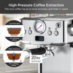 PlumChef Espresso Machine 20 Bar Professional Compact Household Coffee Espresso Maker with Milk Frother Steam Wand Pressure Gauge 60oz Water Tank Low Noise and Fast Coffee Machine for Cappuccino Latte - Image 5