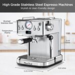 PlumChef Espresso Machine 20 Bar Professional Compact Household Coffee Espresso Maker with Milk Frother Steam Wand Pressure Gauge 60oz Water Tank Low Noise and Fast Coffee Machine for Cappuccino Latte - Image 7