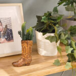 (4 pack) 7.25" Artificial Cactus Succulent in Brown Ceramic Cowboy Boot Planter - Image 2