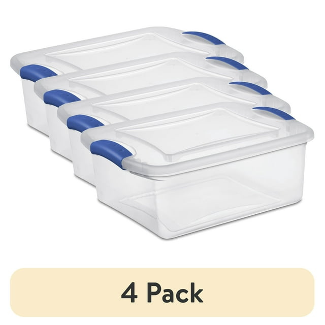 d0102x3vxfu.jpg (4 pack) , 15 Quart Clear Storage Bin, Latch Box Storage Container, with Clear Lid, Blue - Image 1