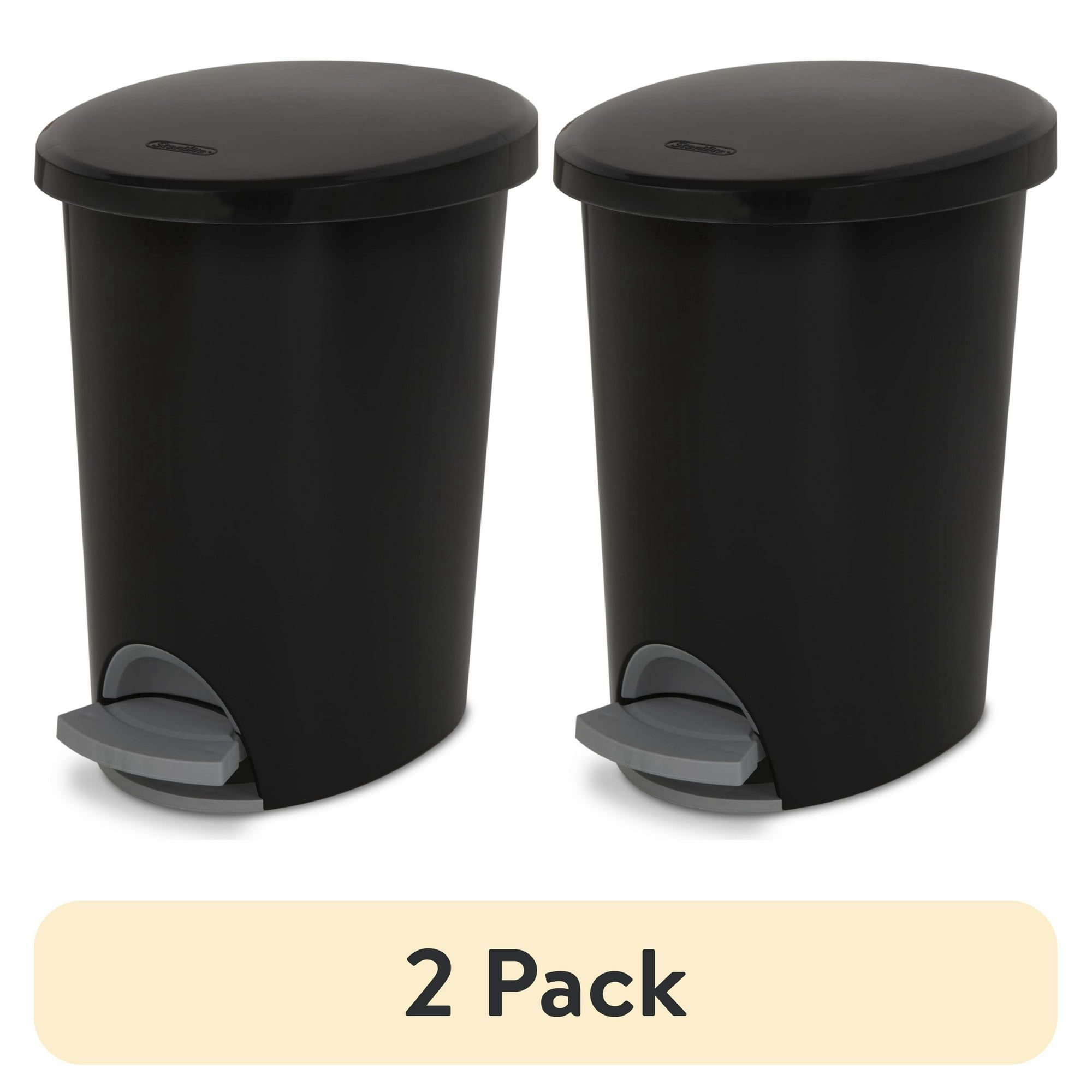 d0102x3w4ly.jpg (2 pack) 2.6 Gallon Ultra™ StepOn Wastebasket, Small Plastic Trash Can, Step On to Open, Black - Image 1