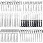 72 Pieces Silverware Set with Steak Knives, Stainless Steel Pattern Design Cutlery Set for 12, Flatware Set Mirror Polished, Tableware Set for Home Kitchen Restaurant Hotel, Dishwasher Safe