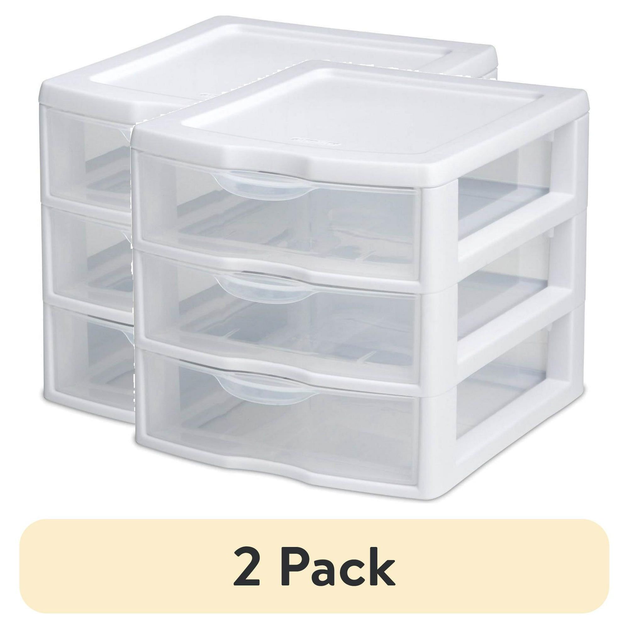 d0102x3weya.jpg (2 pack) Small 3 Drawer Unit, Clear Plastic Countertop or Desktop Drawers, White - Image 1