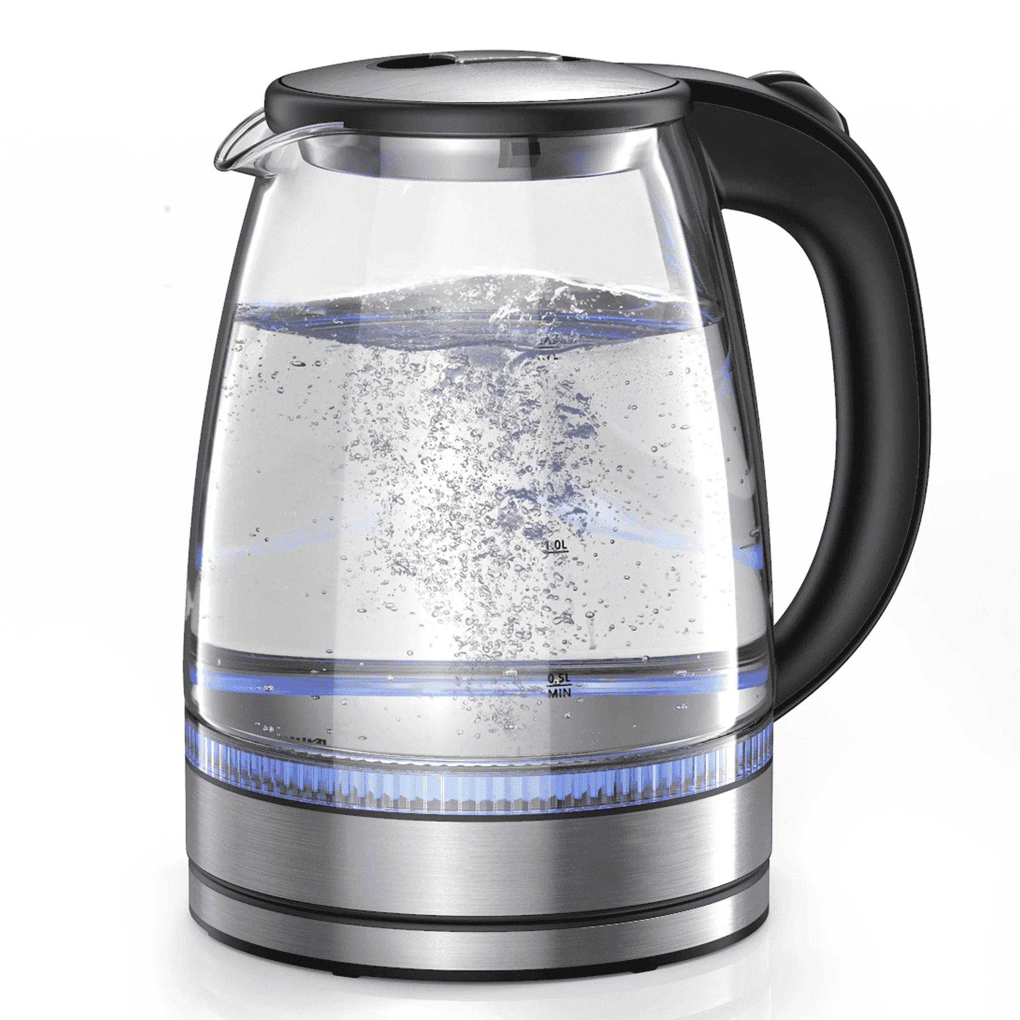 d0102x3wyku.png 1.7L Glass Boiler Electric Tea Kettle with Blue LED Indicator Light, Silver - Image 1
