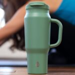 Stainless Steel Basin Travel Mug with Silicone Straw 30 oz, Sage - Image 5
