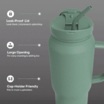 Stainless Steel Basin Travel Mug with Silicone Straw 30 oz, Sage - Image 3