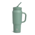 Stainless Steel Basin Travel Mug with Silicone Straw 30 oz, Sage