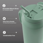 Stainless Steel Basin Travel Mug with Silicone Straw 30 oz, Sage - Image 2