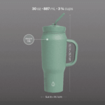 Stainless Steel Basin Travel Mug with Silicone Straw 30 oz, Sage - Image 4