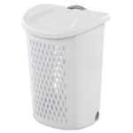 Wheeled Hamper, Plastic Laundry Hamper with Handle for Easy Transport, White