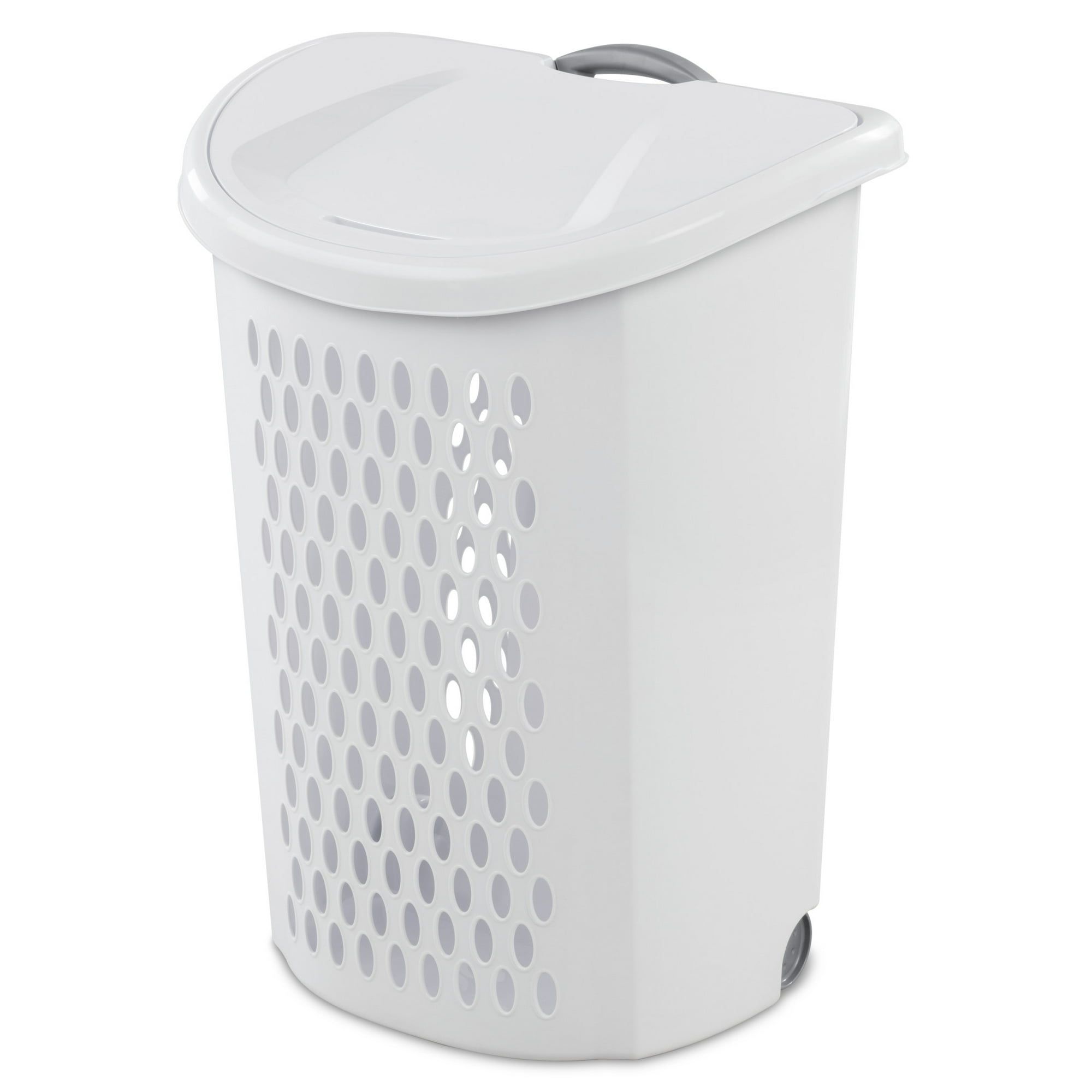 d0102x3y07g.jpg Wheeled Hamper, Plastic Laundry Hamper with Handle for Easy Transport, White - Image 1