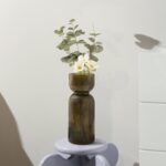 Green Translucent Ribbed Glass Tabletop Vase - Image 5