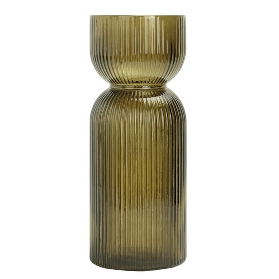 d0102x3y4yv.jpg Green Translucent Ribbed Glass Tabletop Vase - Image 1