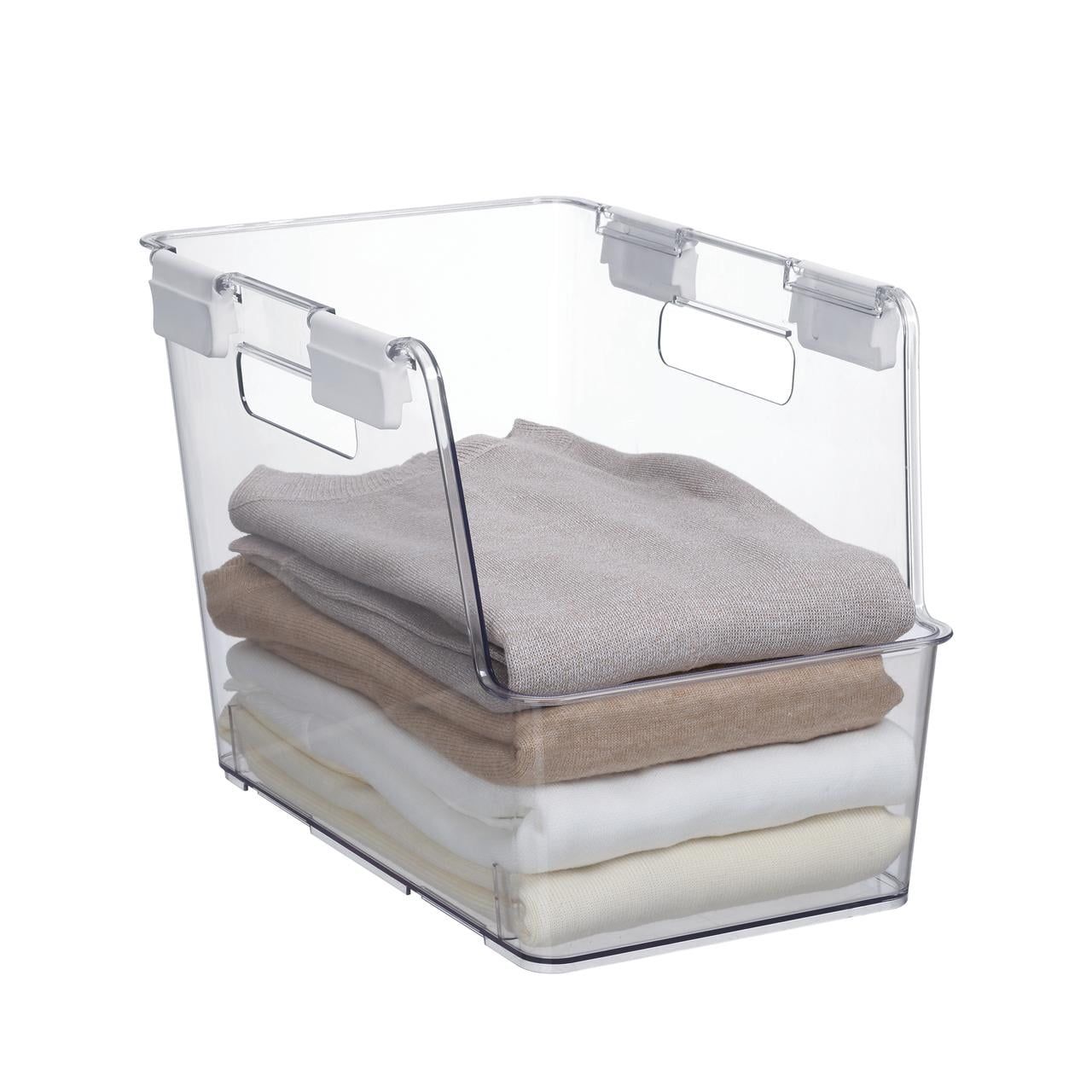 d0102x3yxzv.jpg Small Clear Plastic Closet Stackable Bin with Latches, Adult Size - Image 1