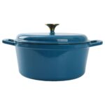 4.75qt Oven-Safe Cast Iron Ceramic Enamel Round Dutch Oven, Blue - Image 4