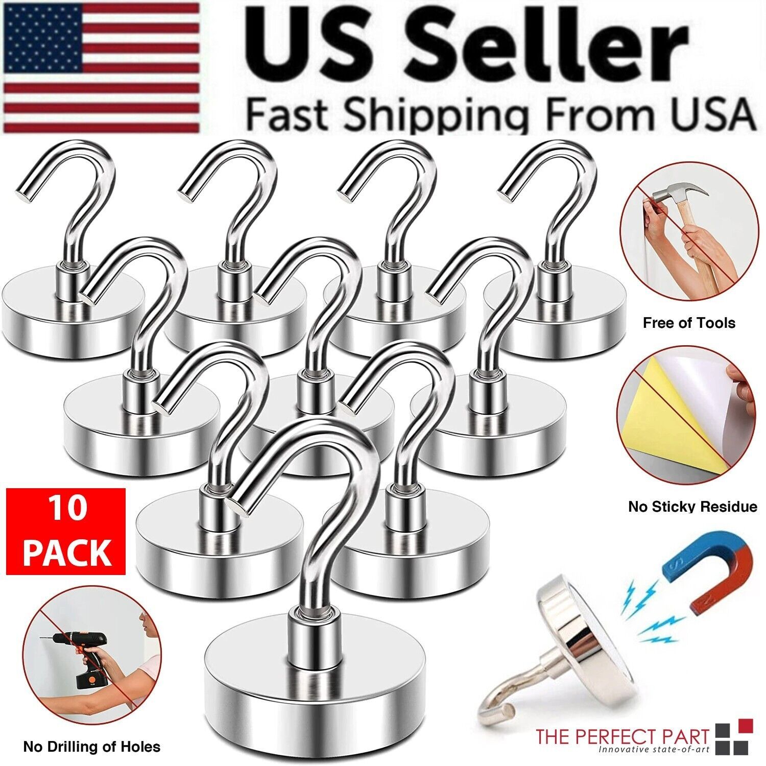 d0102xfe5wj.jpg 10 Pack Dia Strong Magnetic Hook Hanger N52 Neodymium Clamping Magnet Hooks USA - Image 1