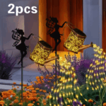 Retro Solar Watering Can Lights with Shepherd Hook | Waterproof LED Waterfall Lantern for Garden Decor - Image 11