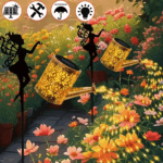 Retro Solar Watering Can Lights with Shepherd Hook | Waterproof LED Waterfall Lantern for Garden Decor - Image 14