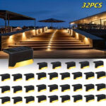 16/32-Pack Solar Deck & Step Lights (Warm White) | Waterproof Auto On/Off Outdoor Fence Lighting
