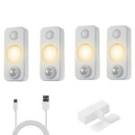 4-Pack Wireless Motion Sensor Puck Lights | USB Rechargeable LED Under-Cabinet & Stair Lighting
