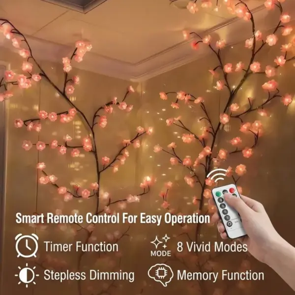 LED Cherry Blossom Wall Vine - Flexible Branch Lights with Remote & 8 Lighting Modes - Image 3