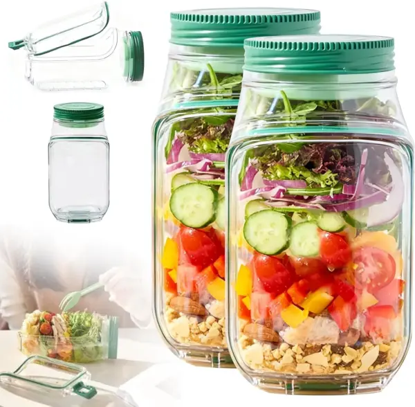 Leak-Resistant Salad Container with Dressing Cup & Side Opening - Travel-Friendly Lunch Box (Green) - Image 18