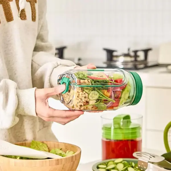 Leak-Resistant Salad Container with Dressing Cup & Side Opening - Travel-Friendly Lunch Box (Green) - Image 13
