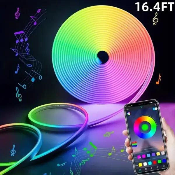 RGB LED Neon Rope Lights - 16.4/32.8 ft Flexible App-Controlled Light Strip with Music Sync - Image 16