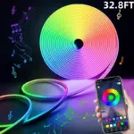 RGB LED Neon Rope Lights - 16.4/32.8 ft Flexible App-Controlled Light Strip with Music Sync - Image 2