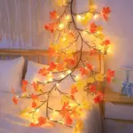 Boho Macrame Wall Hanging Shelf with Lighted Fall Garland - 2-Pack Floating Shelves - Image 36