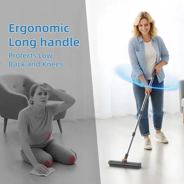 3-in-1 Stiff Bristle Floor Scrubber with Long Handle & Squeegee - Image 7