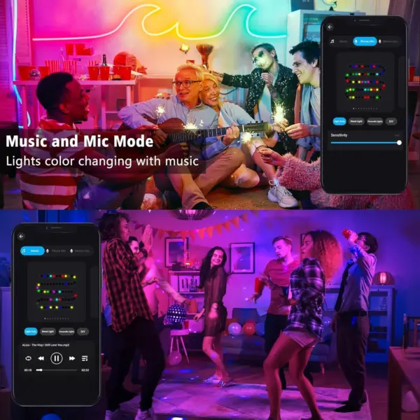 RGB LED Neon Rope Lights - 16.4/32.8 ft Flexible App-Controlled Light Strip with Music Sync - Image 3