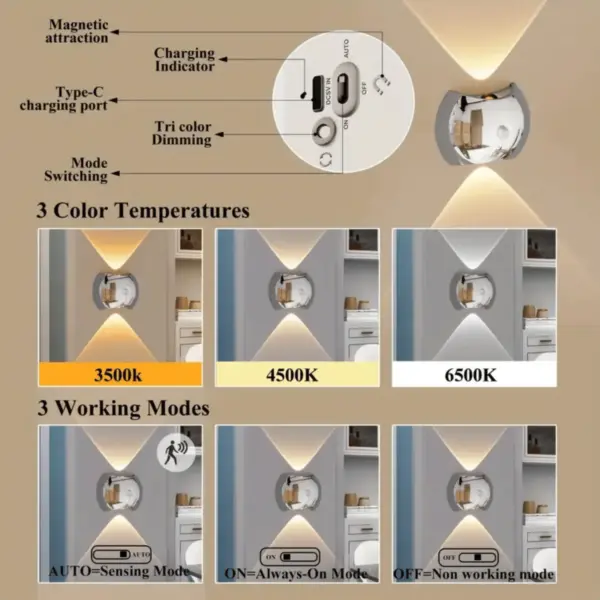 Magnetic Motion Sensor Wall Lights - Luxurious Rechargeable Lamps for Home - Image 4