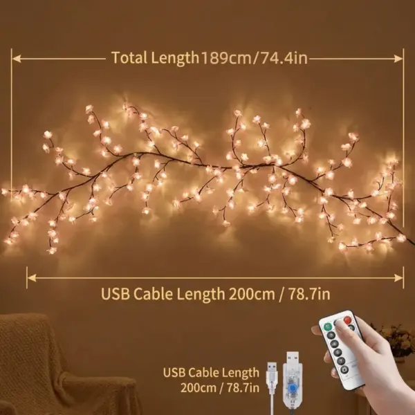 LED Cherry Blossom Wall Vine - Flexible Branch Lights with Remote & 8 Lighting Modes - Image 14