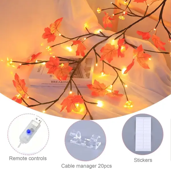 Boho Macrame Wall Hanging Shelf with Lighted Fall Garland - 2-Pack Floating Shelves - Image 5