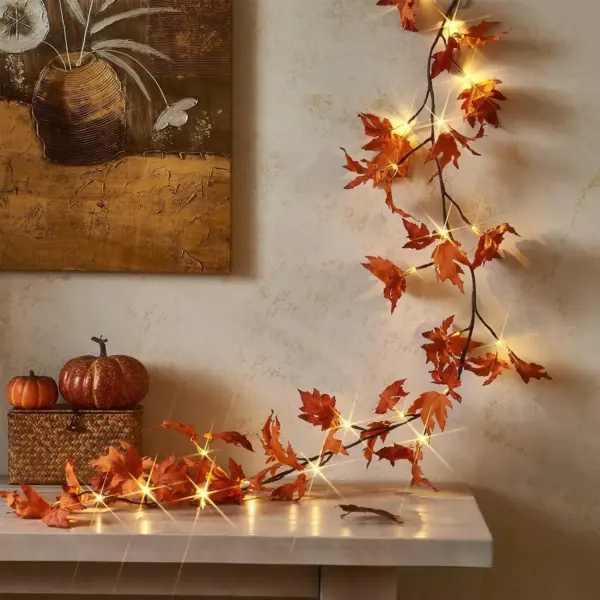 Boho Macrame Wall Hanging Shelf with Lighted Fall Garland - 2-Pack Floating Shelves - Image 41