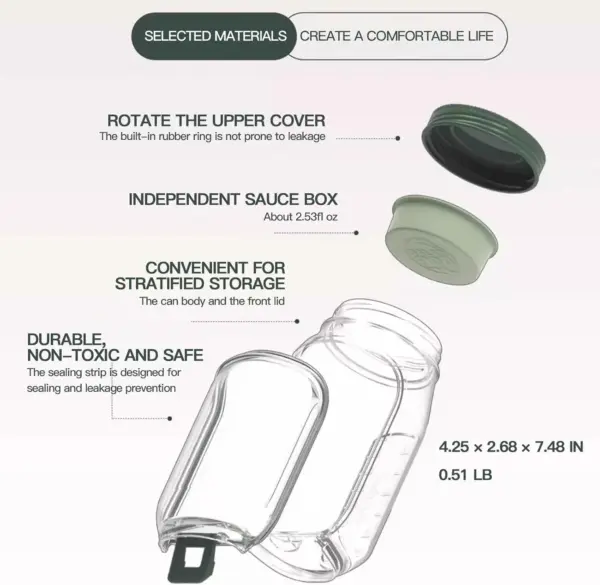 Leak-Resistant Salad Container with Dressing Cup & Side Opening - Travel-Friendly Lunch Box (Green) - Image 16
