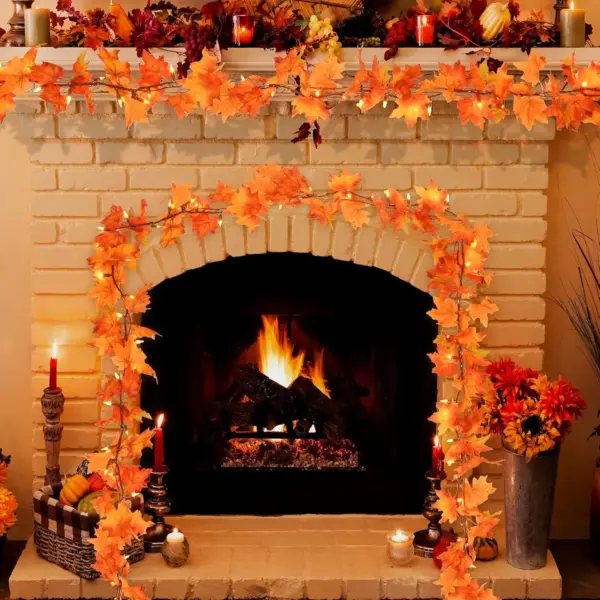 Boho Macrame Wall Hanging Shelf with Lighted Fall Garland - 2-Pack Floating Shelves - Image 39