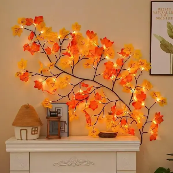 Boho Macrame Wall Hanging Shelf with Lighted Fall Garland - 2-Pack Floating Shelves - Image 31