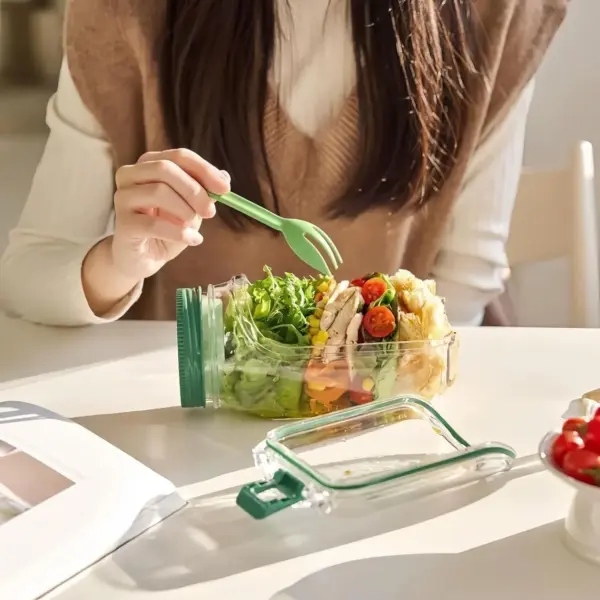 Leak-Resistant Salad Container with Dressing Cup & Side Opening - Travel-Friendly Lunch Box (Green) - Image 19