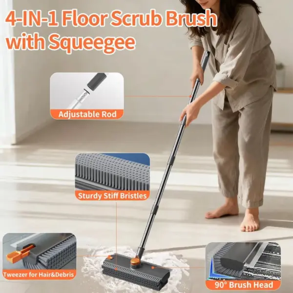 3-in-1 Adjustable Floor Scrub Brush with Long Handle & Squeegee - Image 3