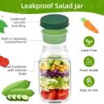 Leak-Resistant Salad Container with Dressing Cup & Side Opening - Travel-Friendly Lunch Box (Green) - Image 3