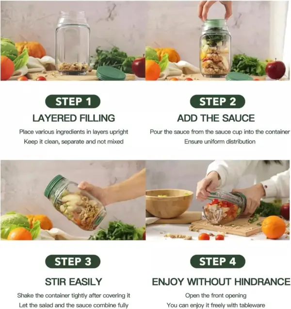 Leak-Resistant Salad Container with Dressing Cup & Side Opening - Travel-Friendly Lunch Box (Green) - Image 14