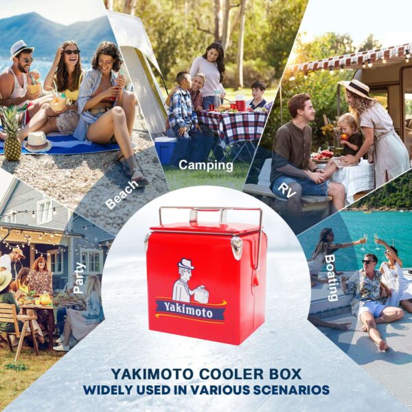Classic Retro Metal Ice Chest - 13L (14Qt) Portable Cooler with Bottle Opener - Red - Image 13