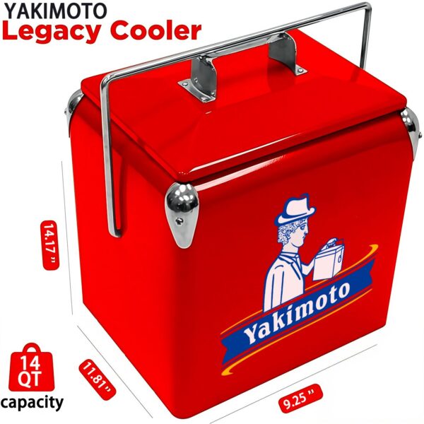 Classic Retro Metal Ice Chest - 13L (14Qt) Portable Cooler with Bottle Opener - Red - Image 3