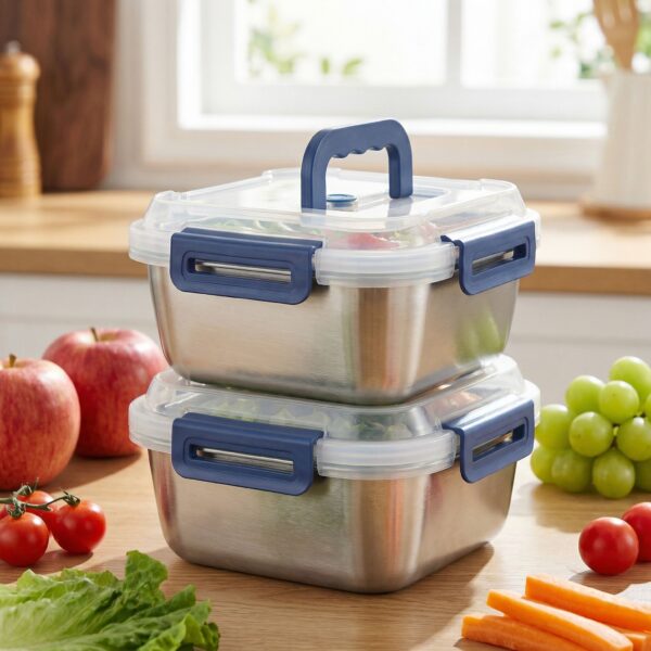 Extra-Large Stainless Steel Food Storage Containers with Blue Lids - Airtight & Leak-Proof - Image 28