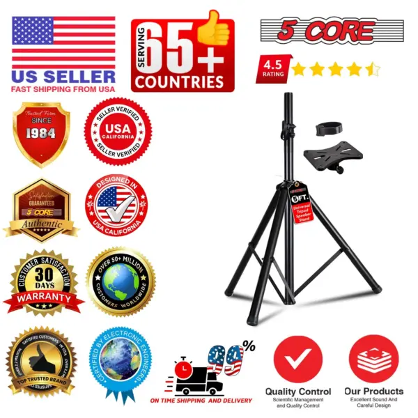 5 Core Adjustable Short Tripod Speaker Stand for PA and Studio Monitors - Image 24