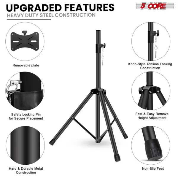 5 Core Adjustable Short Tripod Speaker Stand for PA and Studio Monitors - Image 3