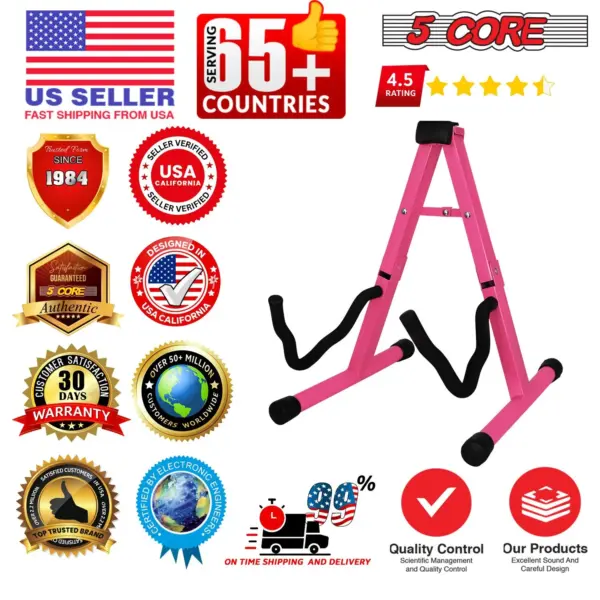 5 Core A Frame Guitar Stand with Foam Arms for Acoustic Electric and Bass Guitars - Image 56