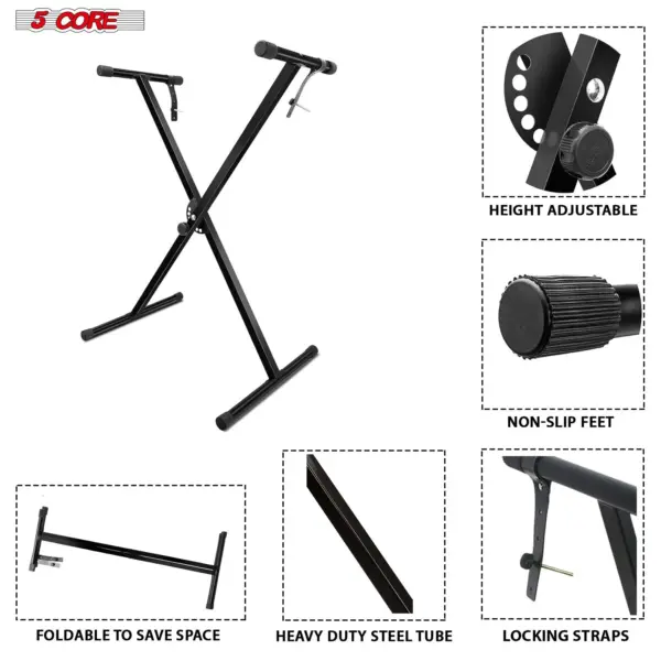 5 Core Single X Keyboard Stand Adjustable for 61 76 and 88 Key Keyboards - Image 25